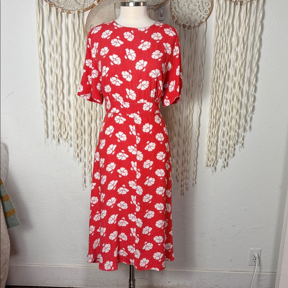 Boden Ruth Coral and White Floral Print Midi Dress Size 16R - Picture 2 of 9
